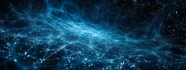 Fototapeta premium Dark blue background with white futuristic technology and digital connection lines, banner design for website header,