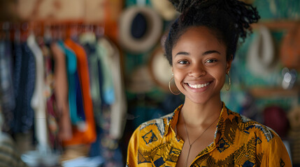 Obraz premium Smiling portrait of a happy female african and american women ai