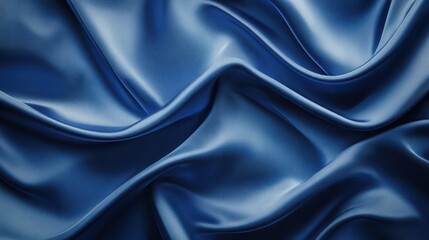 Fototapeta premium Luxurious deep blue satin fabric drapes elegantly. Perfect for backgrounds, fashion, or luxury product visuals.