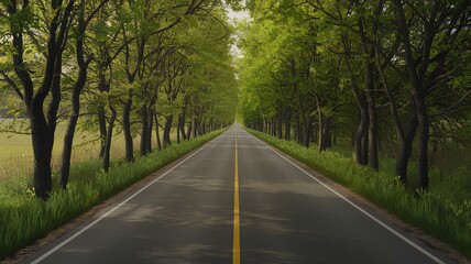 Fototapeta premium A scenic asphalt road winds through a vibrant autumn forest