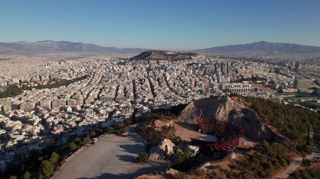 Amphitheater of Lycabettus, Athens, Greece. Aerial view, 4K