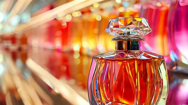 Elegant perfume bottle with vibrant hues in a stylish display