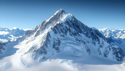 Majestic snow-capped mountain peak under a clear blue sky.