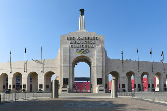 LOS ANGELES, CALIFORNIA - 4 DEC 2024: The Los Angeles Memorial Coliseum in Exposition Park.