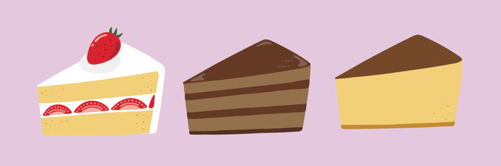シンプルなカットケーキのイラストセット