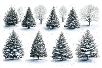 Fototapeta premium Snowy trees in a winter scene. Great for Christmas and holiday designs.