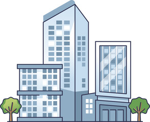 Illustration of modern high-rise buildings with trees, symbolizing urban development. © VectorMine