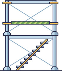 Illustration of scaffolding with platforms and stairs, symbolizing construction support.