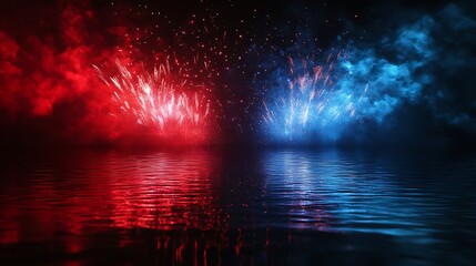 Fireworks display over water night sky celebration dramatic view