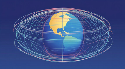 Naklejka premium Earth axis diagram illustration showing the tilt of the Earth's rotational axis relative to its orbital plane, explaining the cause of seasonal changes and the distribution of sunlight.
