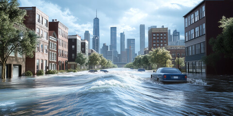 Obraz premium Climate-resilient designs protecting infrastructure against environmental challenges and natural disasters in urban areas globally