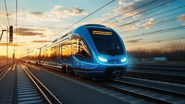 Hydrogen-powered high-speed trains connecting cities with clean, fast, and efficient public transport.