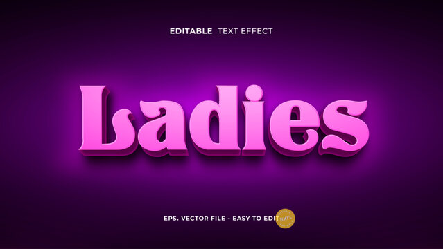 3D pink  text effect, editable ladies text style.