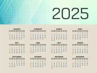 New year 2025 annual calendar background with months date