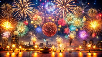 Fototapeta premium new, champagne, drink, cheers, group, alcohol, background, sophisticated, glasses, cocktail, woman, people, summer, wine, party, hands, luxury, women, celebration, friends, lifestyle, generative ai