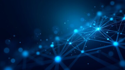 Fototapeta premium Connecting the Dots: Abstract blue network of glowing nodes and lines representing connectivity, technology, and digital innovation. 