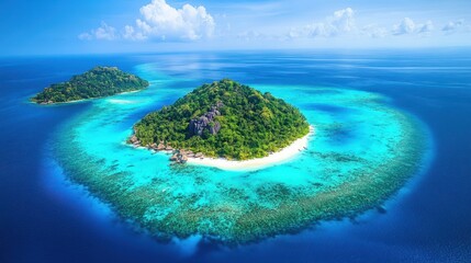 Obraz premium Tropical island paradise with vibrant coral reefs. Ideal for travel, tourism, and vacation brochures.