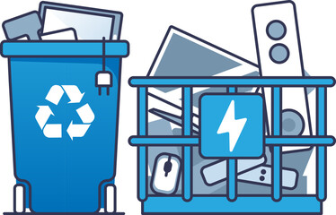 Illustration of recycling bins for electronic waste, highlighting eco-friendly disposal.