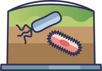 Illustration of bacteria in a biogas plant, showing microbial activity in waste decomposition.