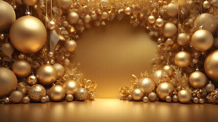 Festive golden ornament display holiday celebration digital artwork luxurious environment aesthetic viewpoint opulent concept