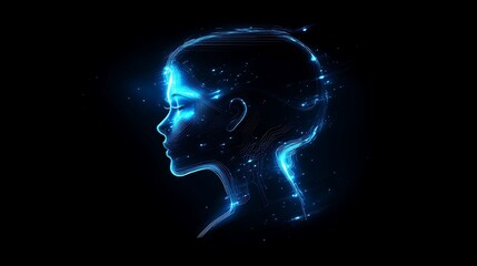 Obraz premium Illuminated digital portrait virtual space graphic art side view