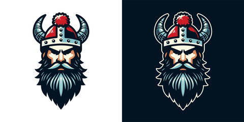 Santa Claus in viking helmet illustration. Isolated on dark background. Medieval element for Christmas holiday. Vector Eps 10.