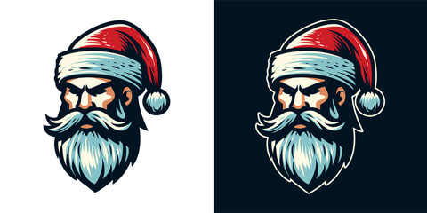 Santa Claus in viking helmet illustration. Isolated on dark background. Medieval element for Christmas holiday. Vector Eps 10.
