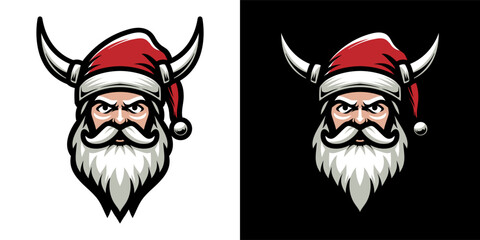 Santa Claus in viking helmet illustration. Isolated on dark background. Medieval element for Christmas holiday. Vector Eps 10.