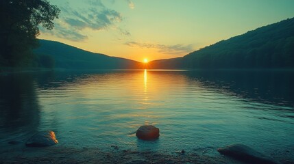 Serene Mountain Landscape at Golden Hour