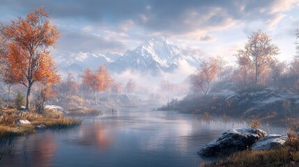 Serene Mountain Landscape at Golden Hour