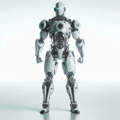a white robot stand on the white background