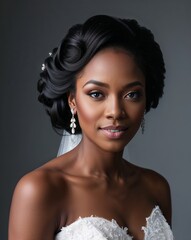 Beautiful black woman in bridal portrait- bridal make up-bridal hairstyle