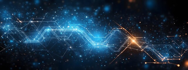 Dark blue background with white futuristic technology and digital connection lines, banner design for website header,
