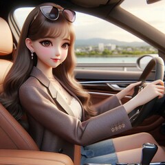elegant woman in car 