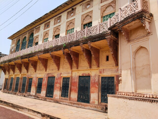architecture of Ramnagar Fort on the banks of the ganges in Varanasi, India.