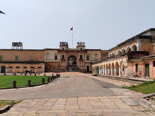 architecture of Ramnagar Fort on the banks of the ganges in Varanasi, India.
