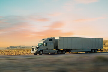 Truck with container on highway, cargo transportation concept in Arizona, USA