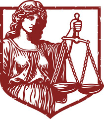 Beautiful Classic Hand Drawing Justitia Lady Justice Illustration