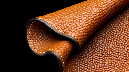 Obraz premium A close-up of textured orange leather, showcasing its rich grain and soft curves against a dark background.