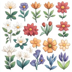 Obraz premium Colorful Flower Clipart Illustration Set