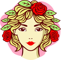Beautiful Woman Hair Flower Wreath Illustration
