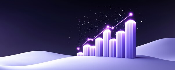 Obraz premium A sleek graphic showing ascending bars representing growth, set against a dark background with sparkles, conveying progress and success.