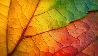 Obraz premium Close-up of vibrant, multicolored autumn leaves showcasing texture.