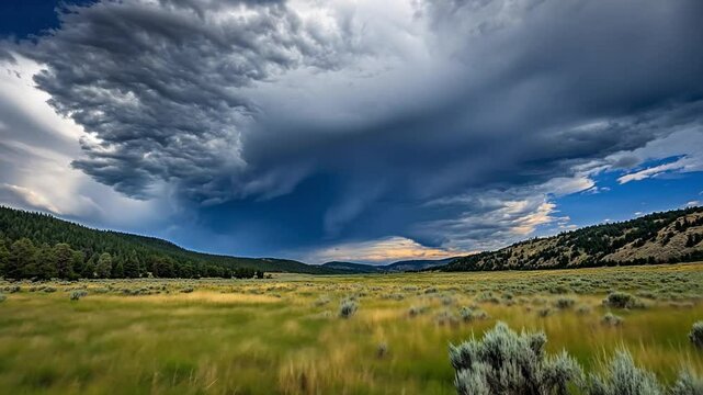Arcus clouds forming ahead of a fast-approaching thunderstorm, creating a dramatic cloud wall.