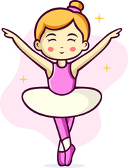 Cute Little Girl Dancing Ballet Cartoon Illustration