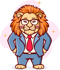 Cute Lion Wearing Office Uniform Cartoon Illustration