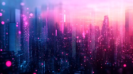 Fototapeta premium A bold electric blue-to-pink gradient, accented with glitchy digital noise patterns and faint holographic textures, creating a sleek and modern tech-inspired look, high-definition quality. --ar 16:9
