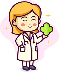 Cute Little Girl Wearing Doctor Uniform Illustration