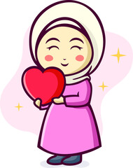 Cute Little Muslim Girl Wearing Hijab Cartoon Illustration