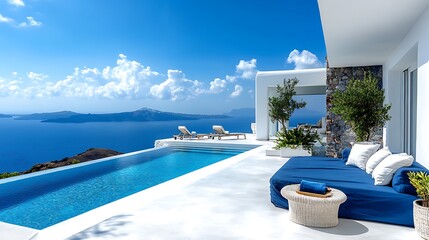 Relaxing poolside retreat at a luxurious santorini villa greece © pongtap